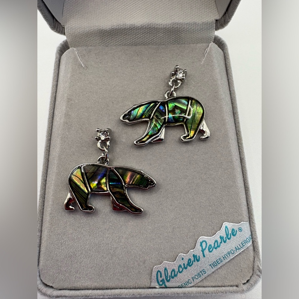 Silver and Green Bear Earrings
